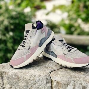 Adidas Nite Jogger Running Shoes Womens 8.5 Gray Purple Suede RARE EE5906